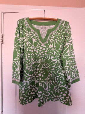 Charter Club Green/White Print 3/4 Sleeve Top - Size XL